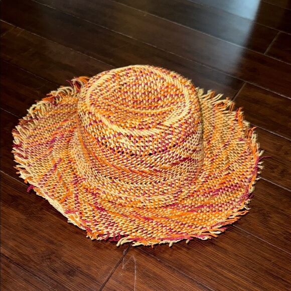 Colorful Woven Straw Hat Red And Orange - BRAND NEW - Adjustable
